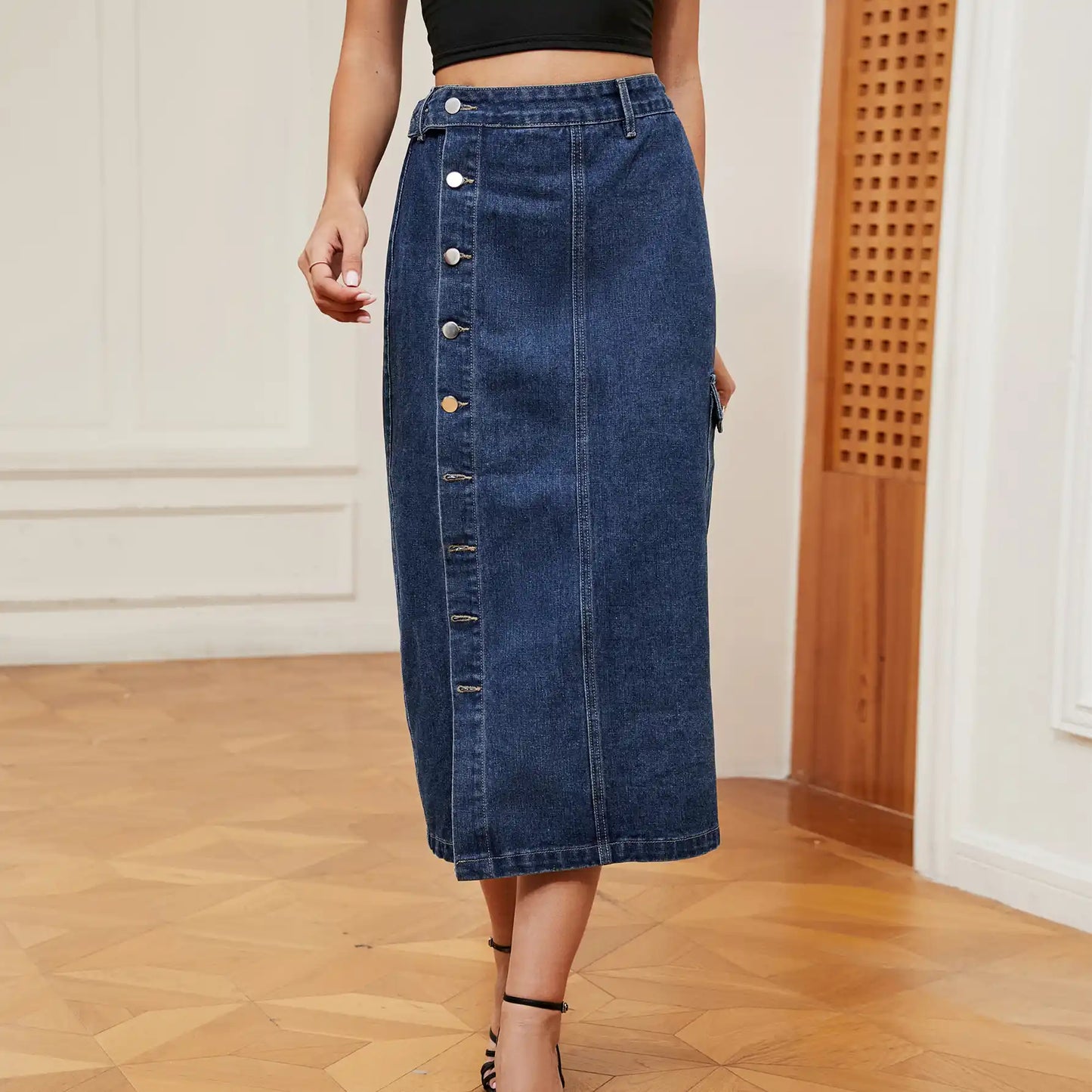 Women's Semi-elastic Denim Workwear Casual Skirt