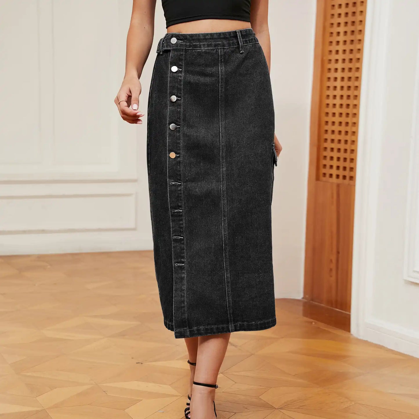 Women's Semi-elastic Denim Workwear Casual Skirt