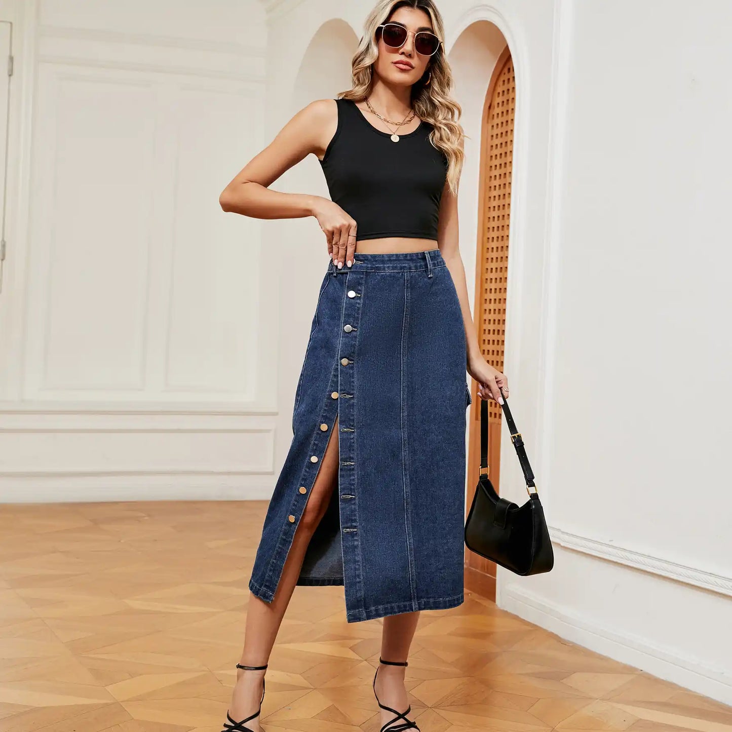 Women's Semi-elastic Denim Workwear Casual Skirt