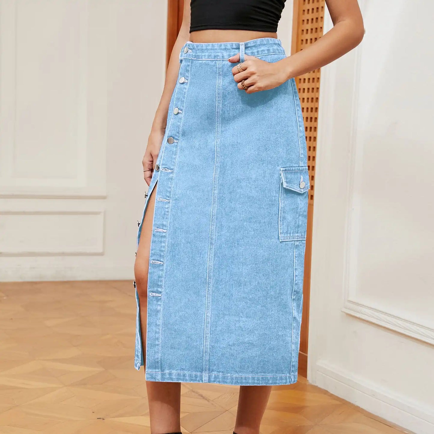 Women's Semi-elastic Denim Workwear Casual Skirt