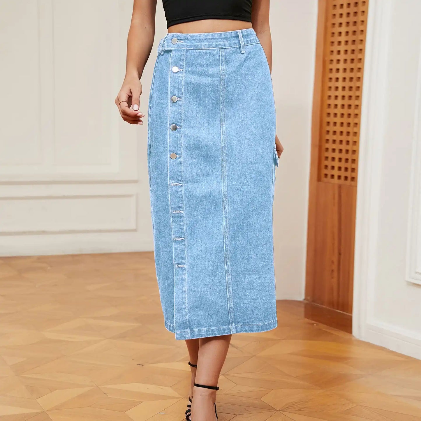 Women's Semi-elastic Denim Workwear Casual Skirt