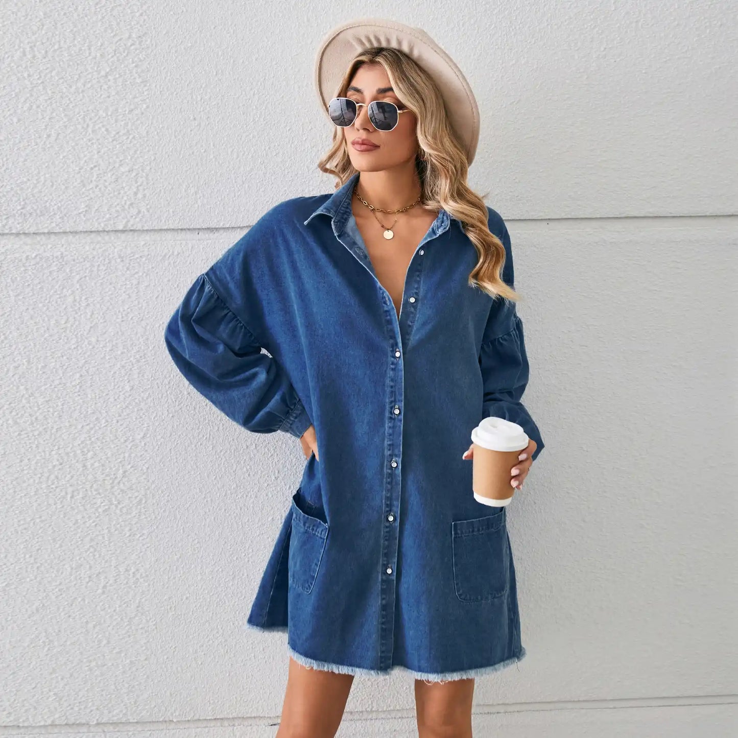 Women Loose Denim Long Sleeve Jeans Dress