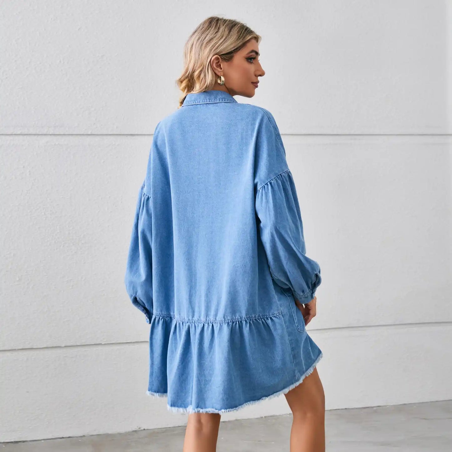 Women Loose Denim Long Sleeve Jeans Dress