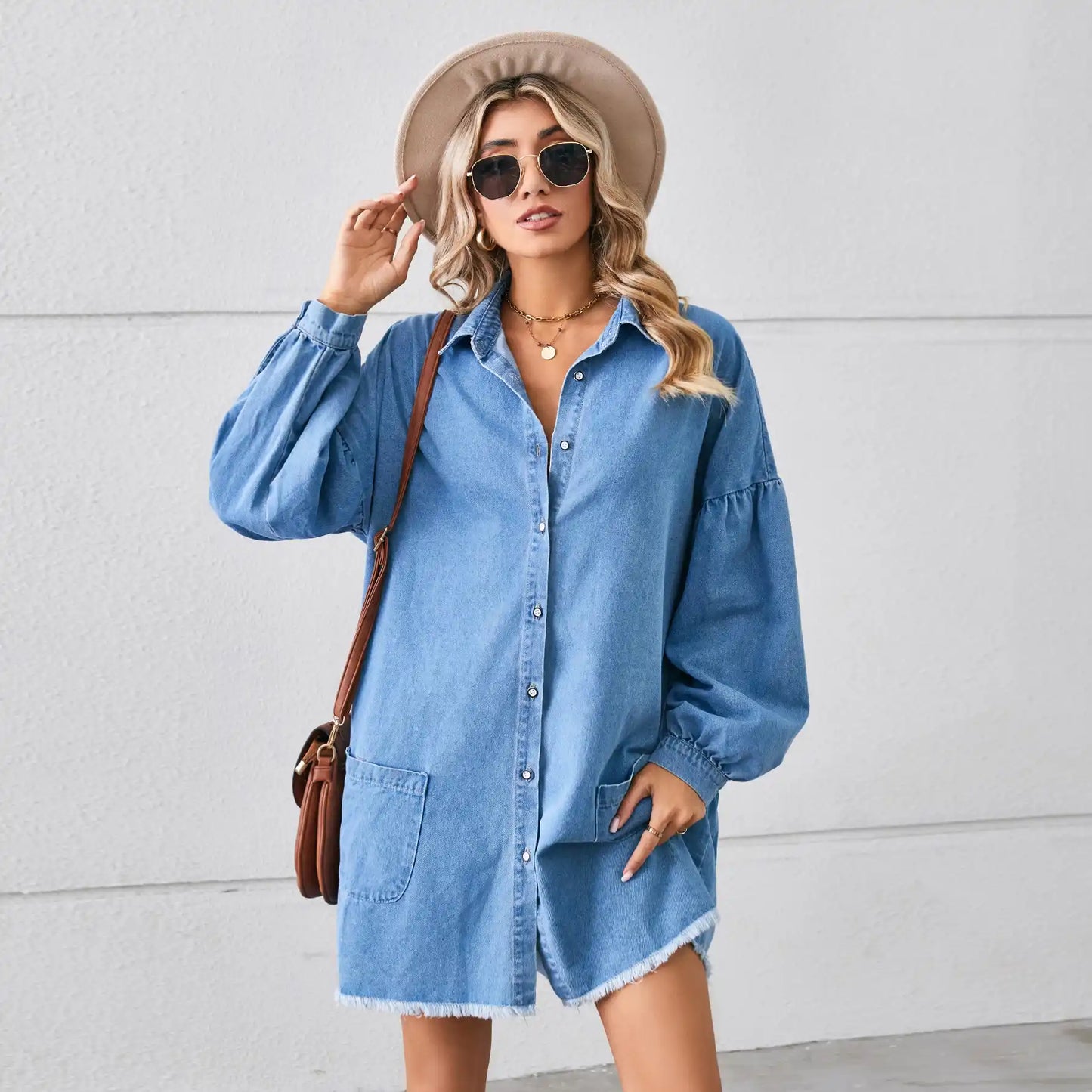 Women Loose Denim Long Sleeve Jeans Dress
