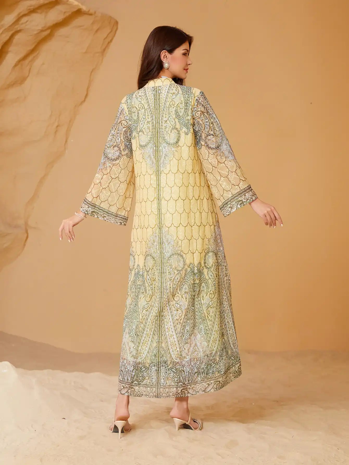241101 Muslim Robe Printed Rhinestone Dress Abaya