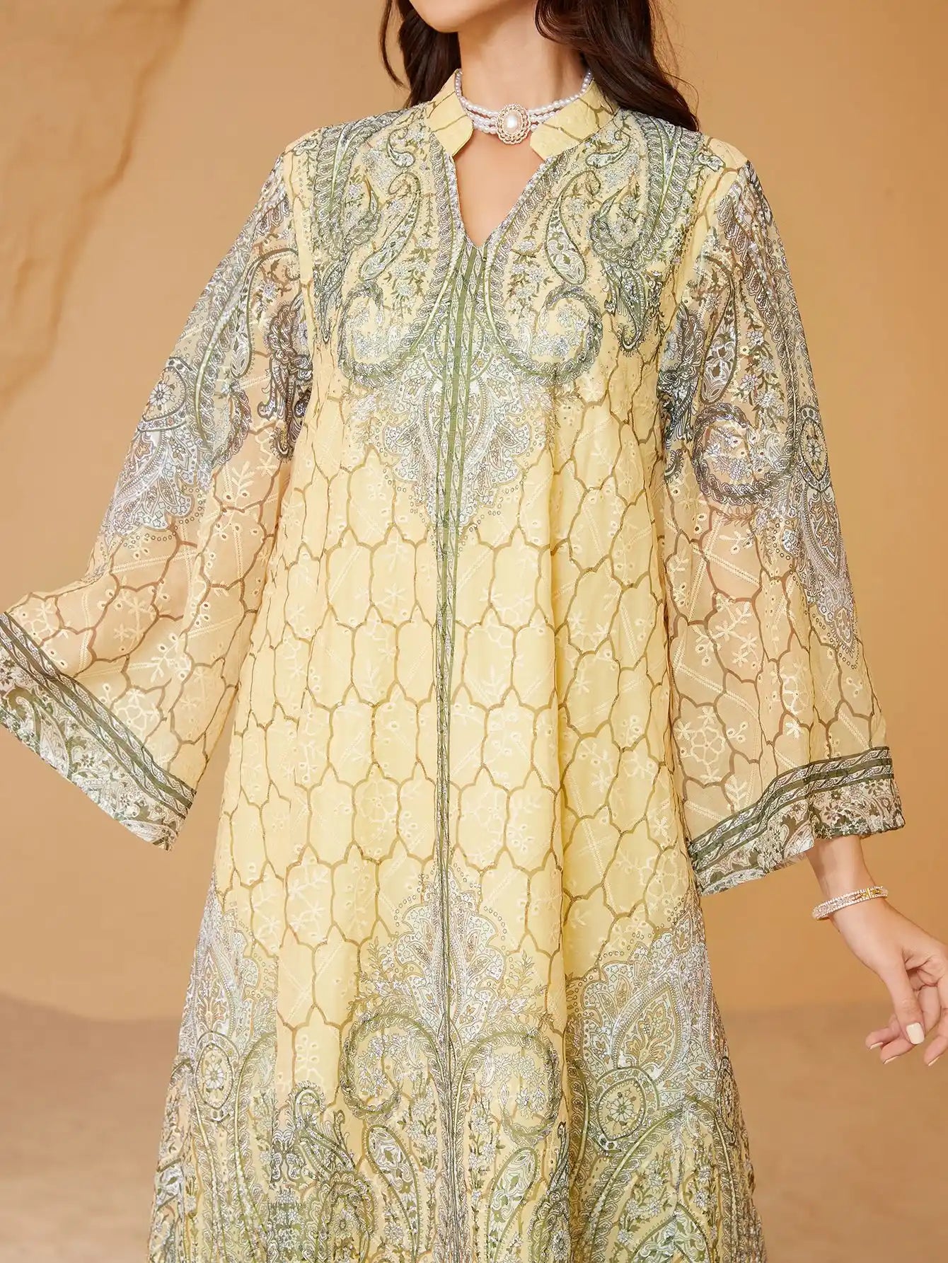 241101 Muslim Robe Printed Rhinestone Dress Abaya