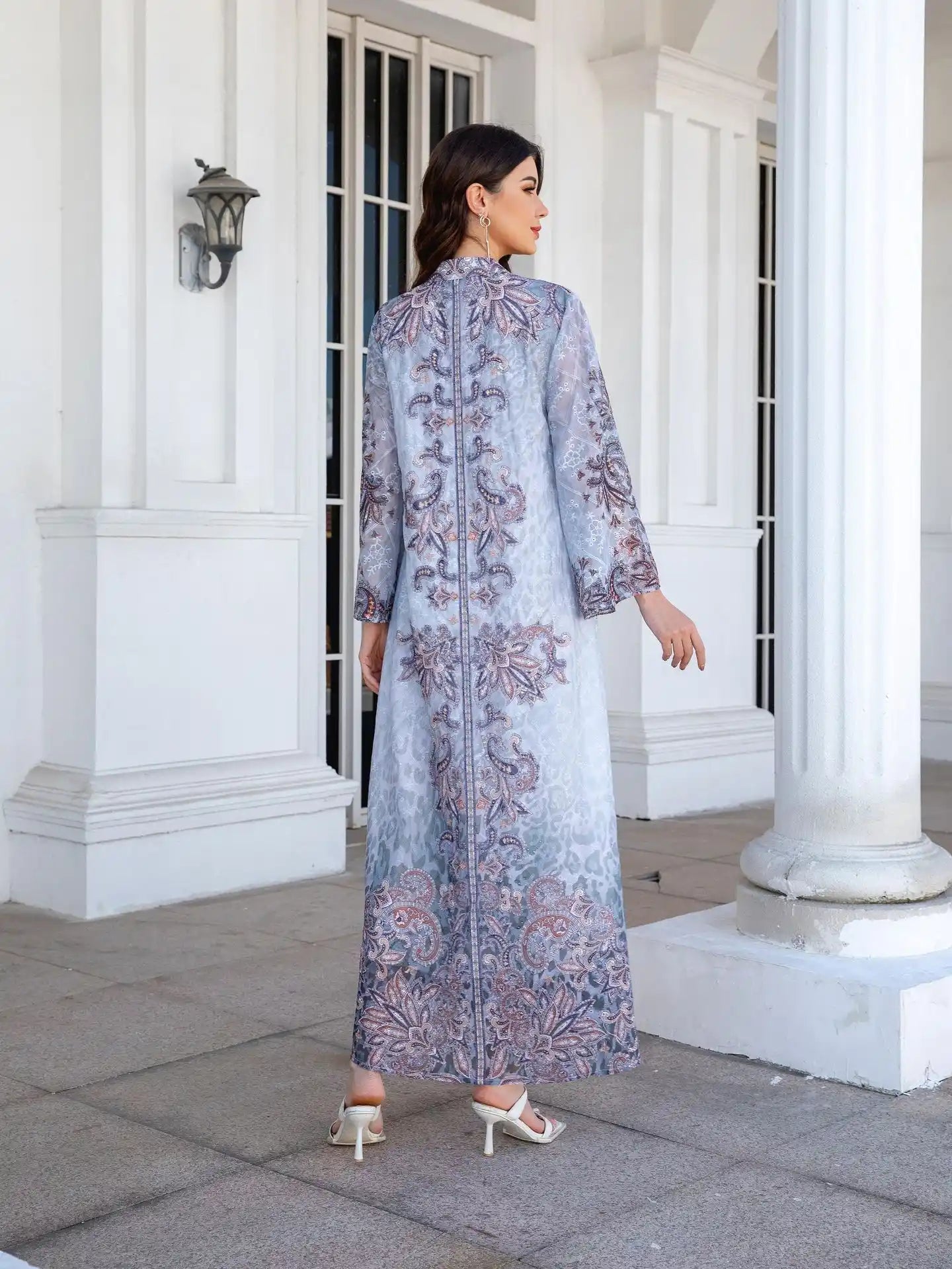 241105 Muslim Robe Printed Diamond Abayas Dress