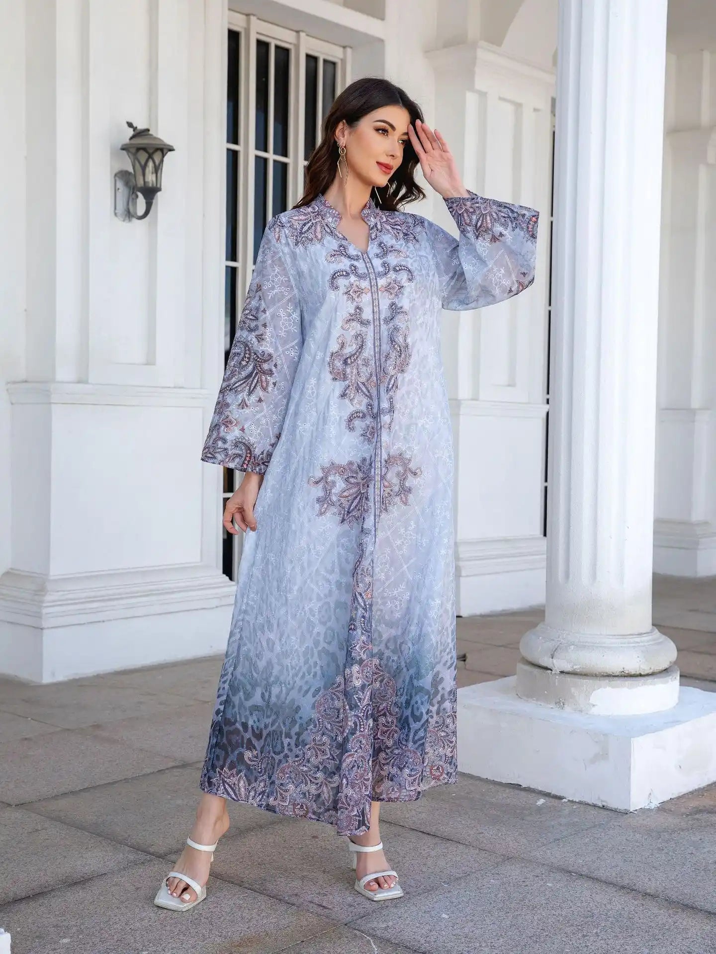 241105 Muslim Robe Printed Diamond Abayas Dress