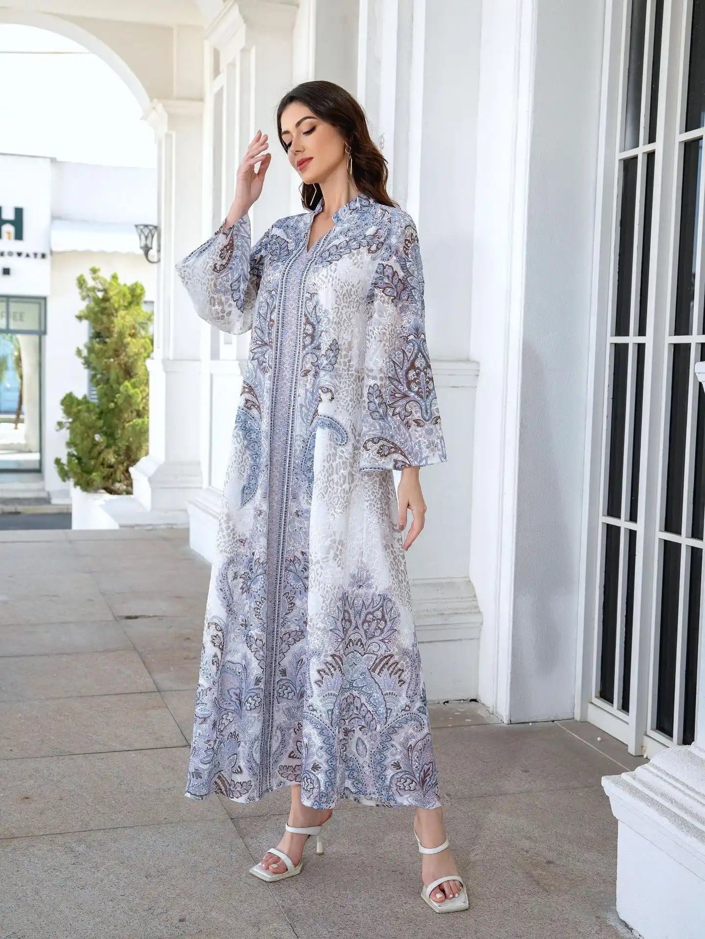 241111 Abayas Robe Embroidery Print Diamonded Dress