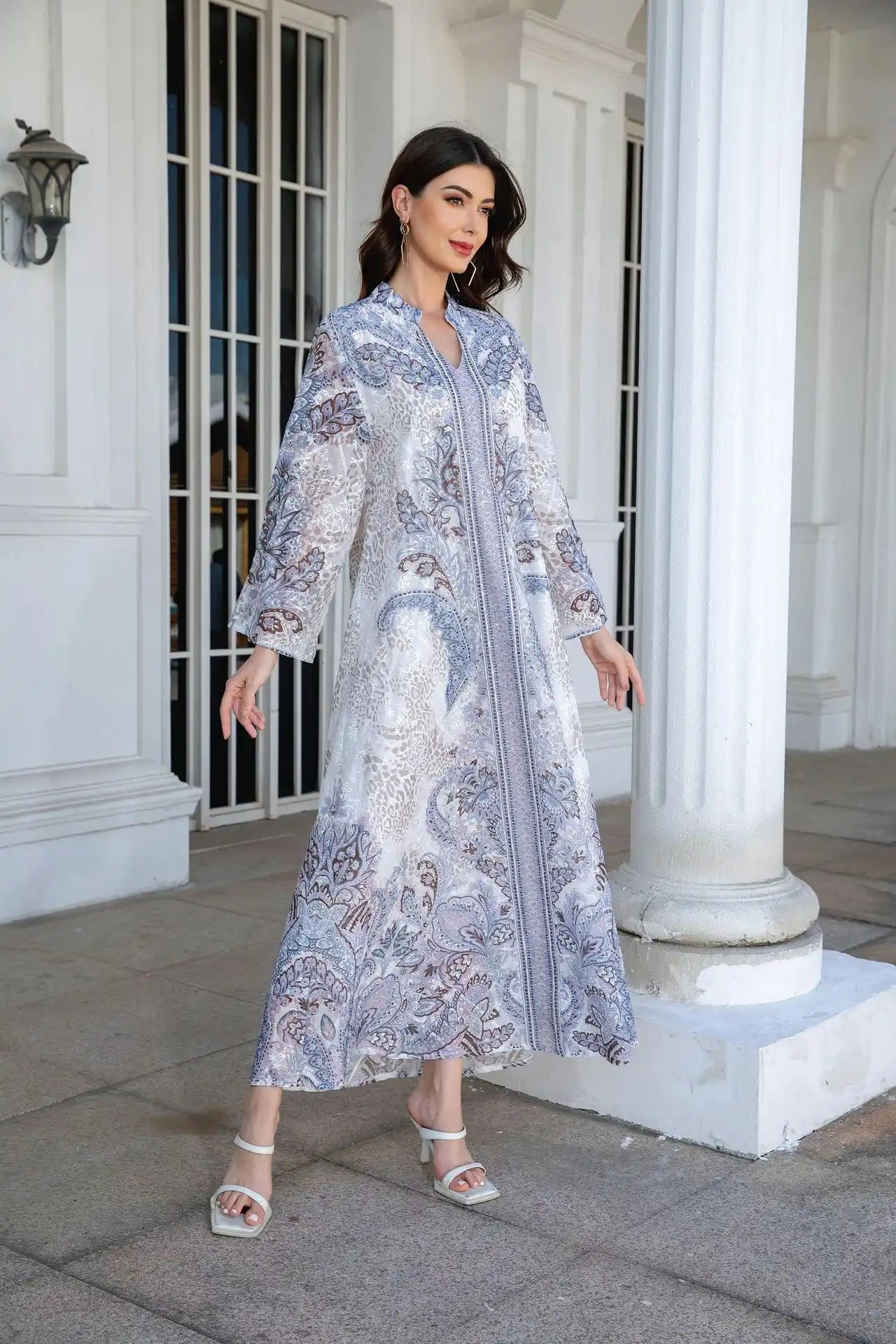 241111 Abayas Robe Embroidery Print Diamonded Dress