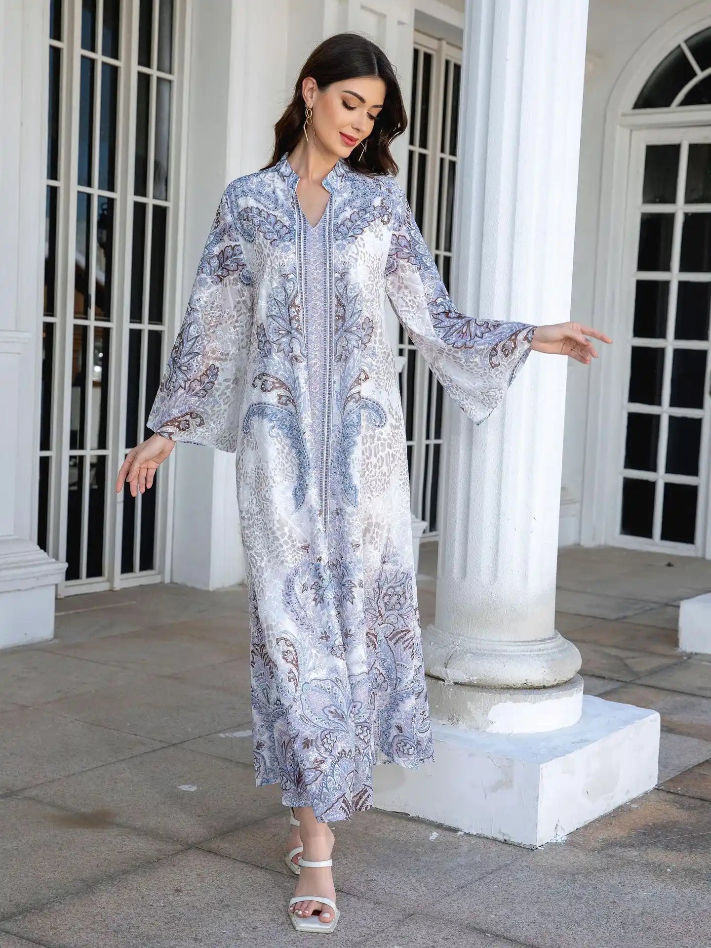 241111 Abayas Robe Embroidery Print Diamonded Dress