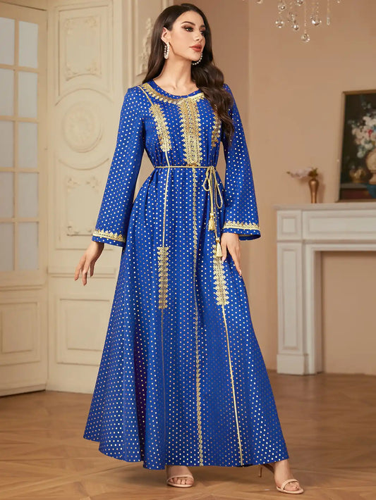 2790 Arab Robe Women's Polka Dot Gold Embroidery Moroccan Dress