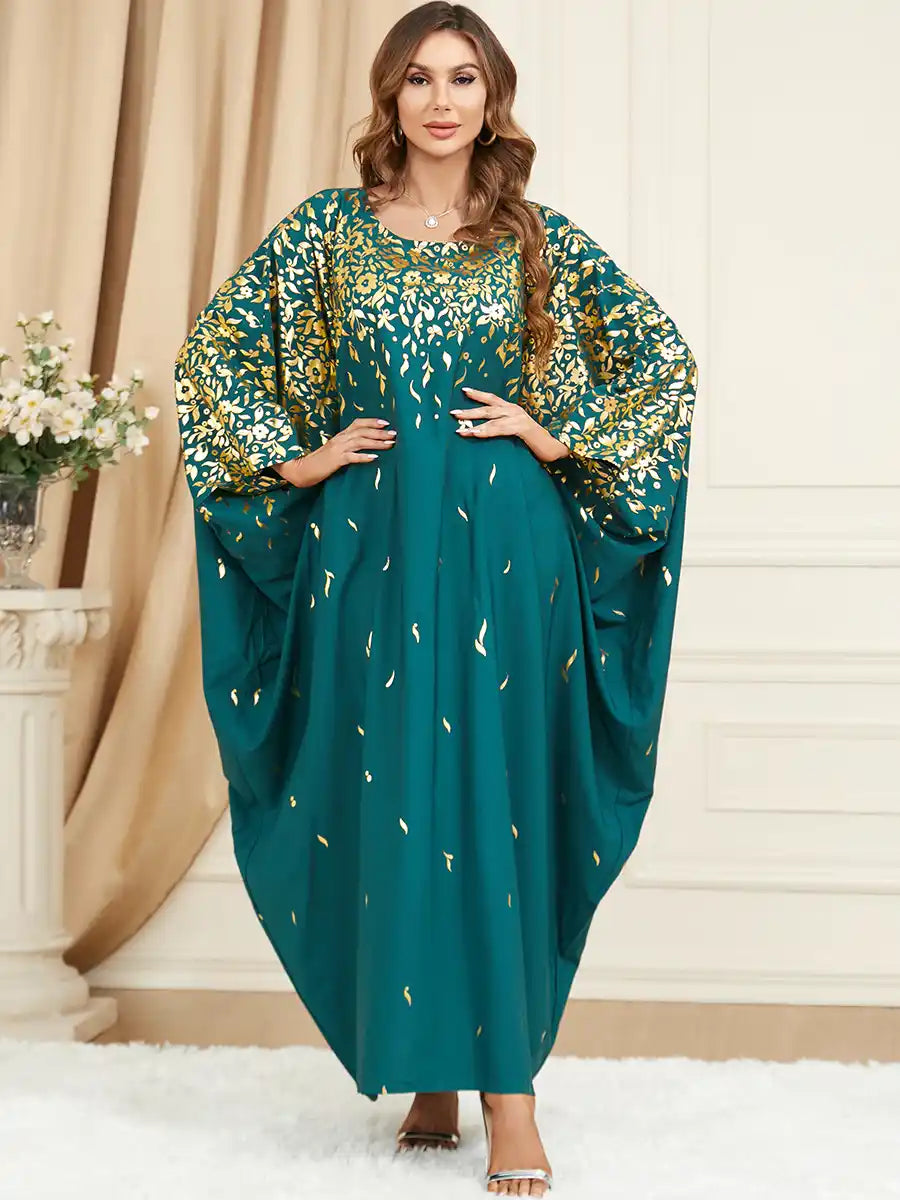 2817 Muslim Green Bat Sleeve Loose Plus Size Dress