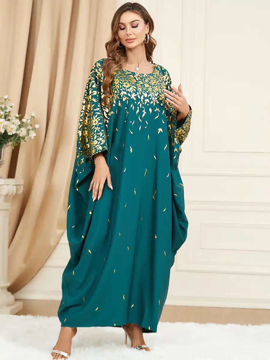 2817 Muslim Green Bat Sleeve Loose Plus Size Dress