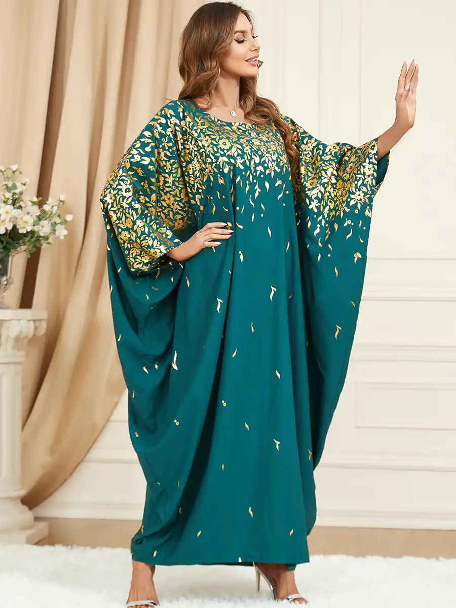 2817 Muslim Green Bat Sleeve Loose Plus Size Dress