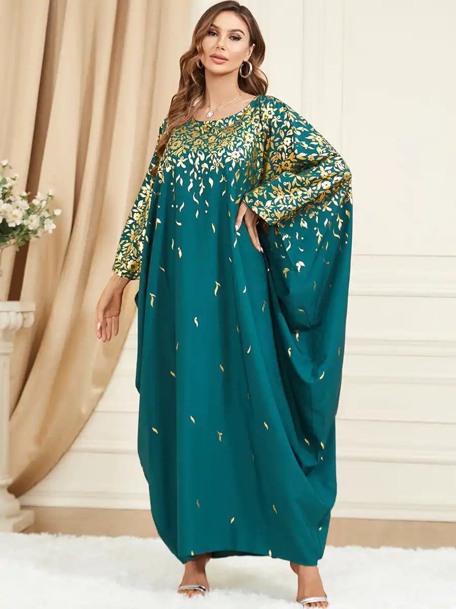 2817 Muslim Green Bat Sleeve Loose Plus Size Dress