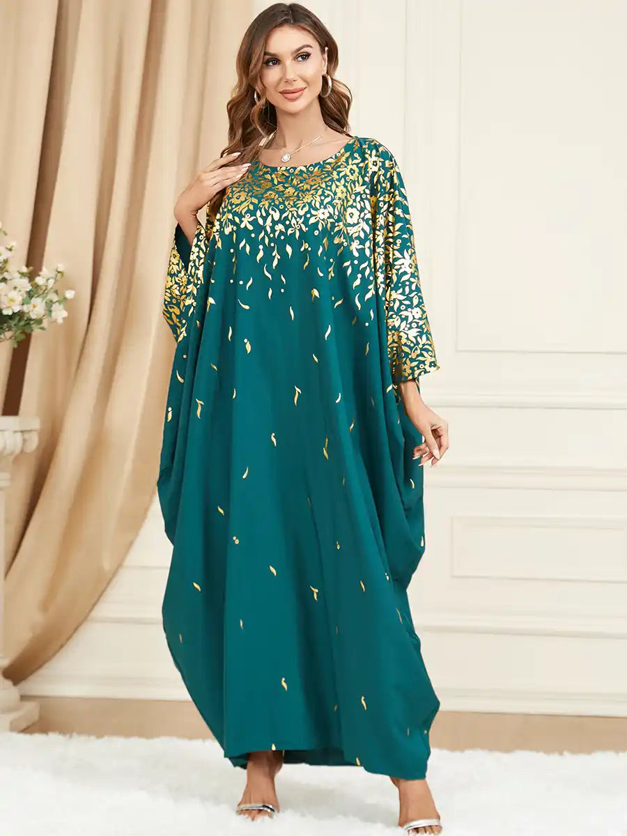 2817 Muslim Green Bat Sleeve Loose Plus Size Dress