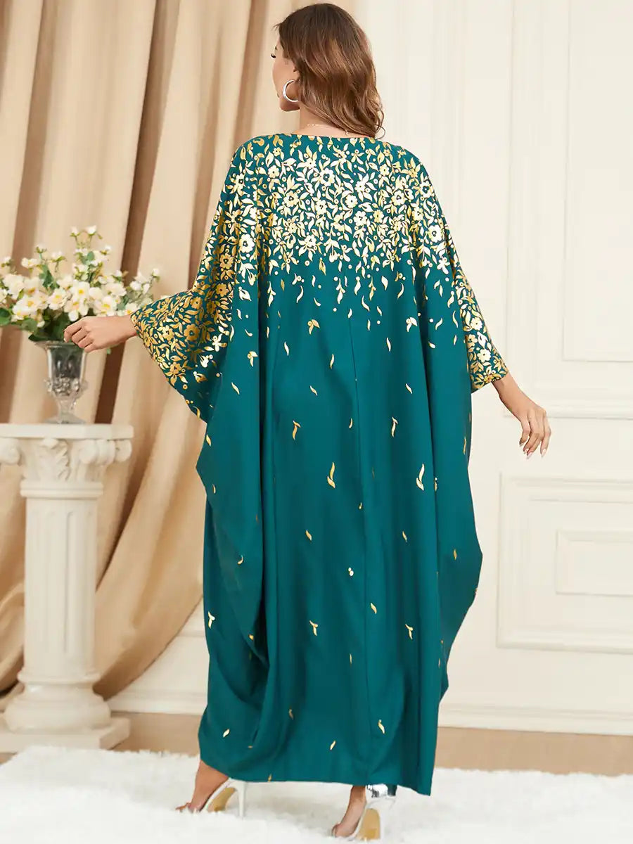2817 Muslim Green Bat Sleeve Loose Plus Size Dress