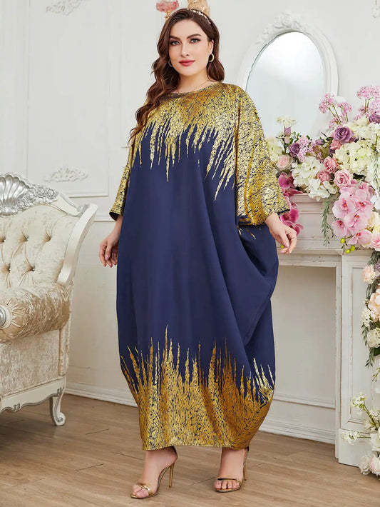 3057 Muslim Gilded Bat Sleeve Loose Dress Robe