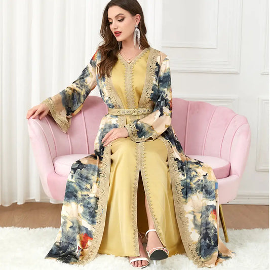 3218 Moroccan Robe Tailoring Muslim Printed Two Piece Set