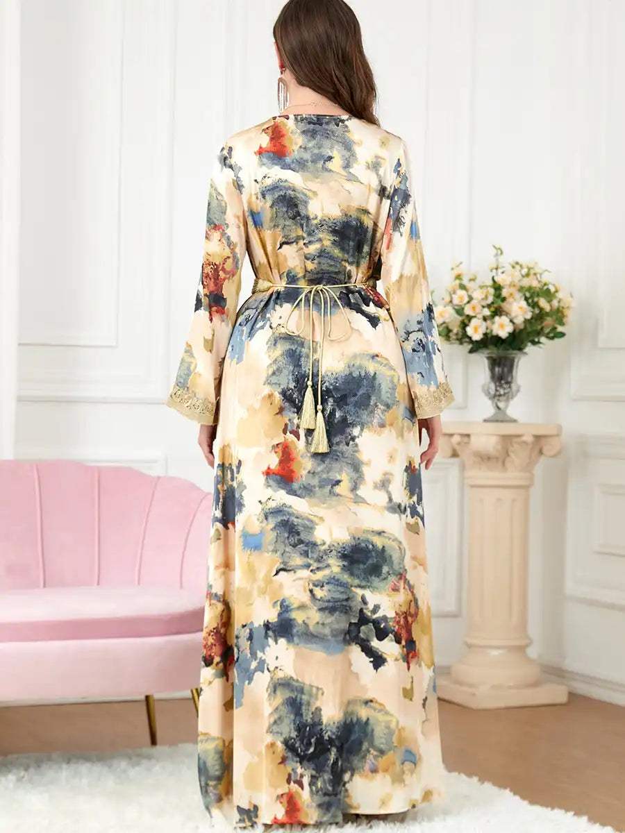 3218 Moroccan Robe Tailoring Muslim Printed Two Piece Set