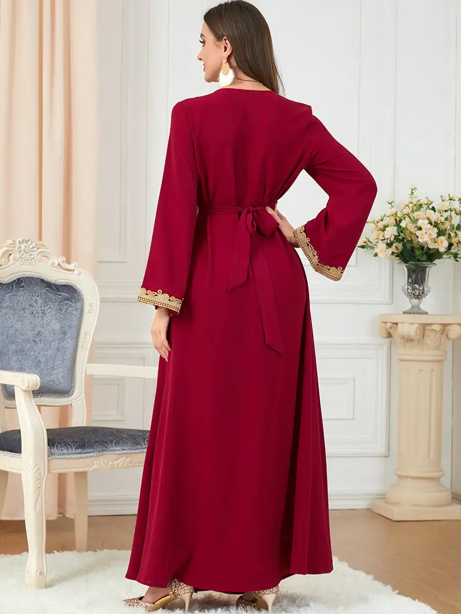 3252 Muslim Embroidery Solid Color Moroccan Dress
