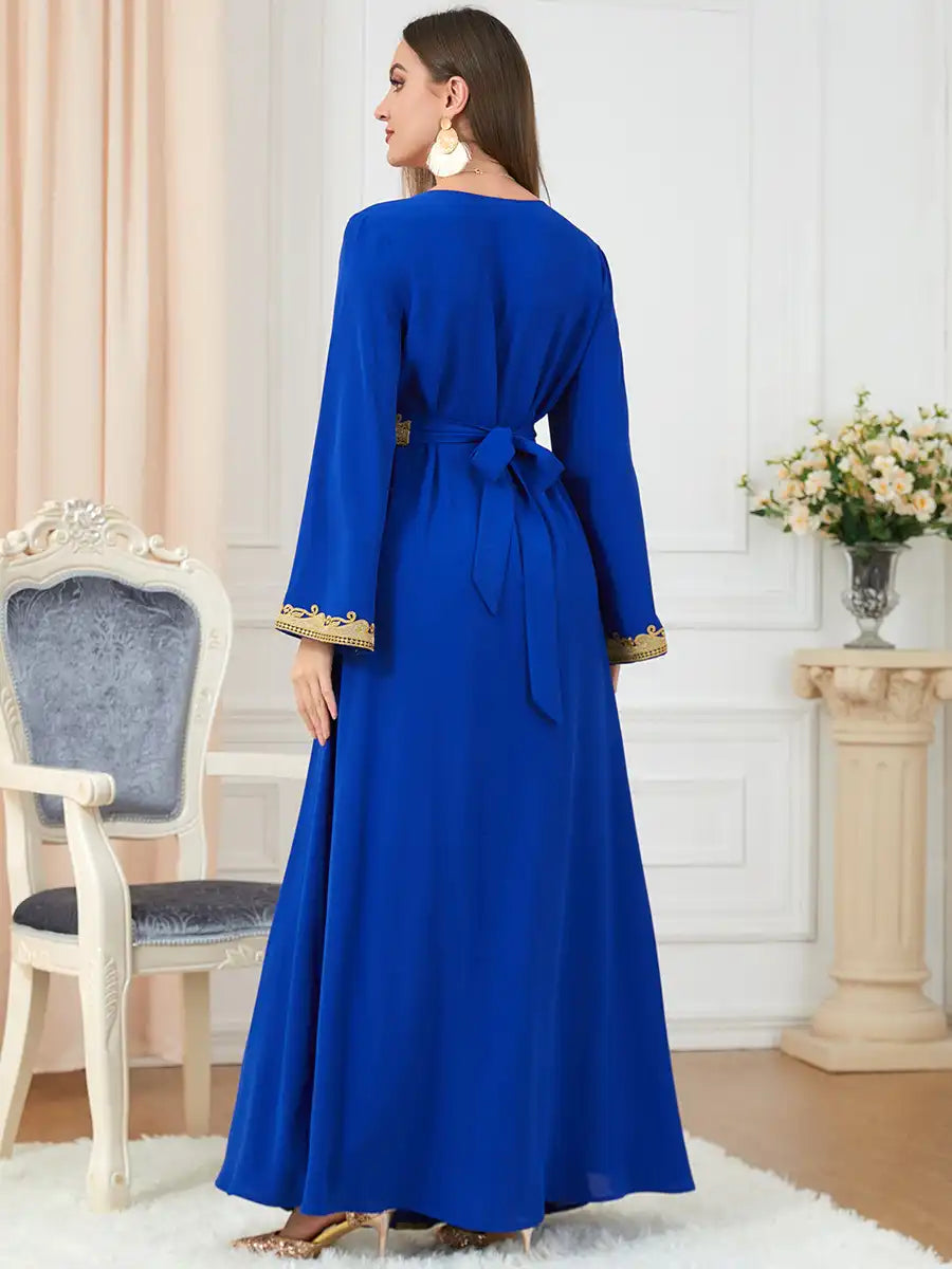 3252 Muslim Embroidery Solid Color Moroccan Dress