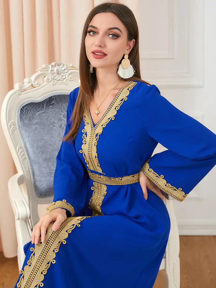 3252 Muslim Embroidery Solid Color Moroccan Dress