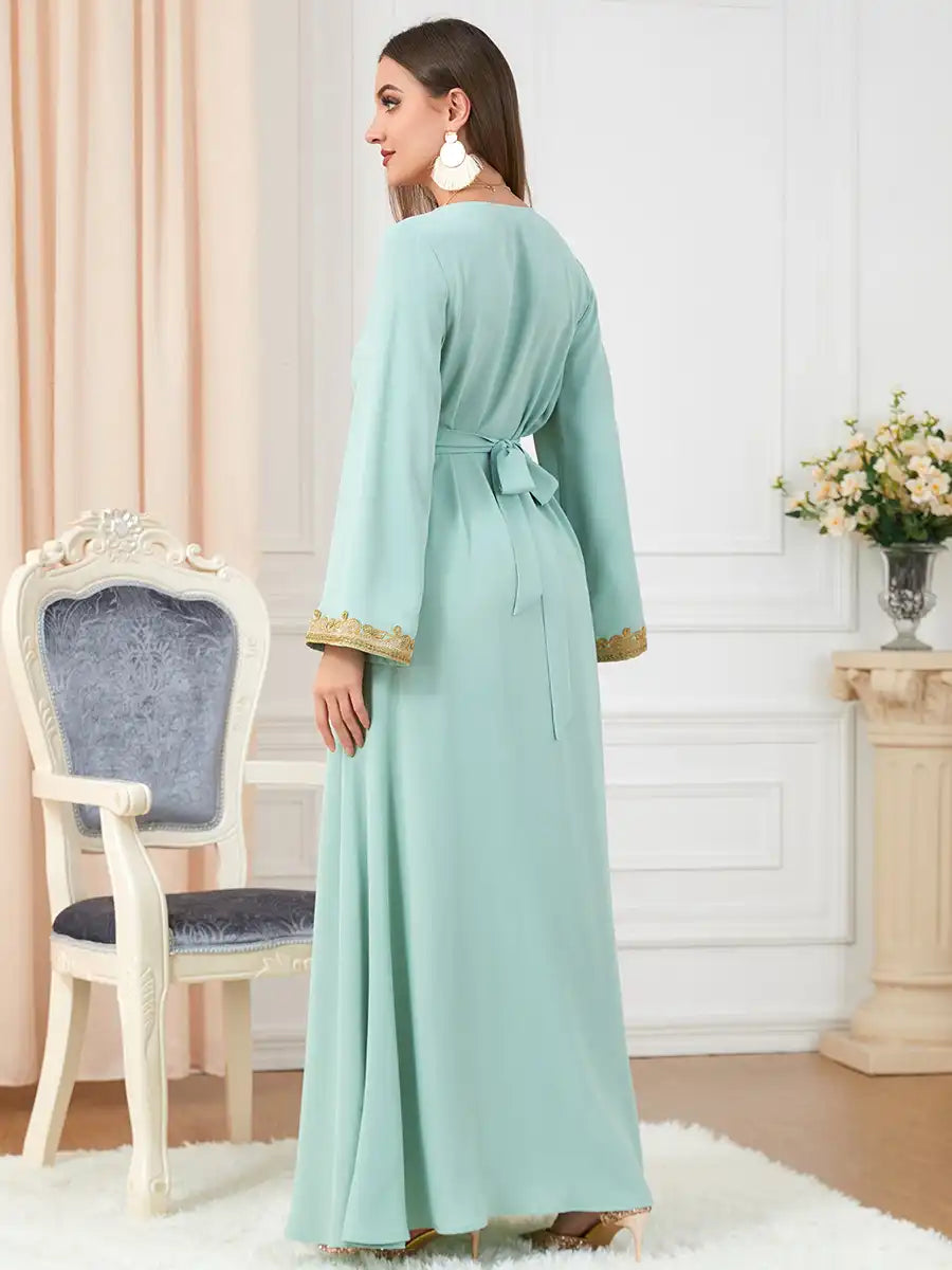 3252 Muslim Embroidery Solid Color Moroccan Dress