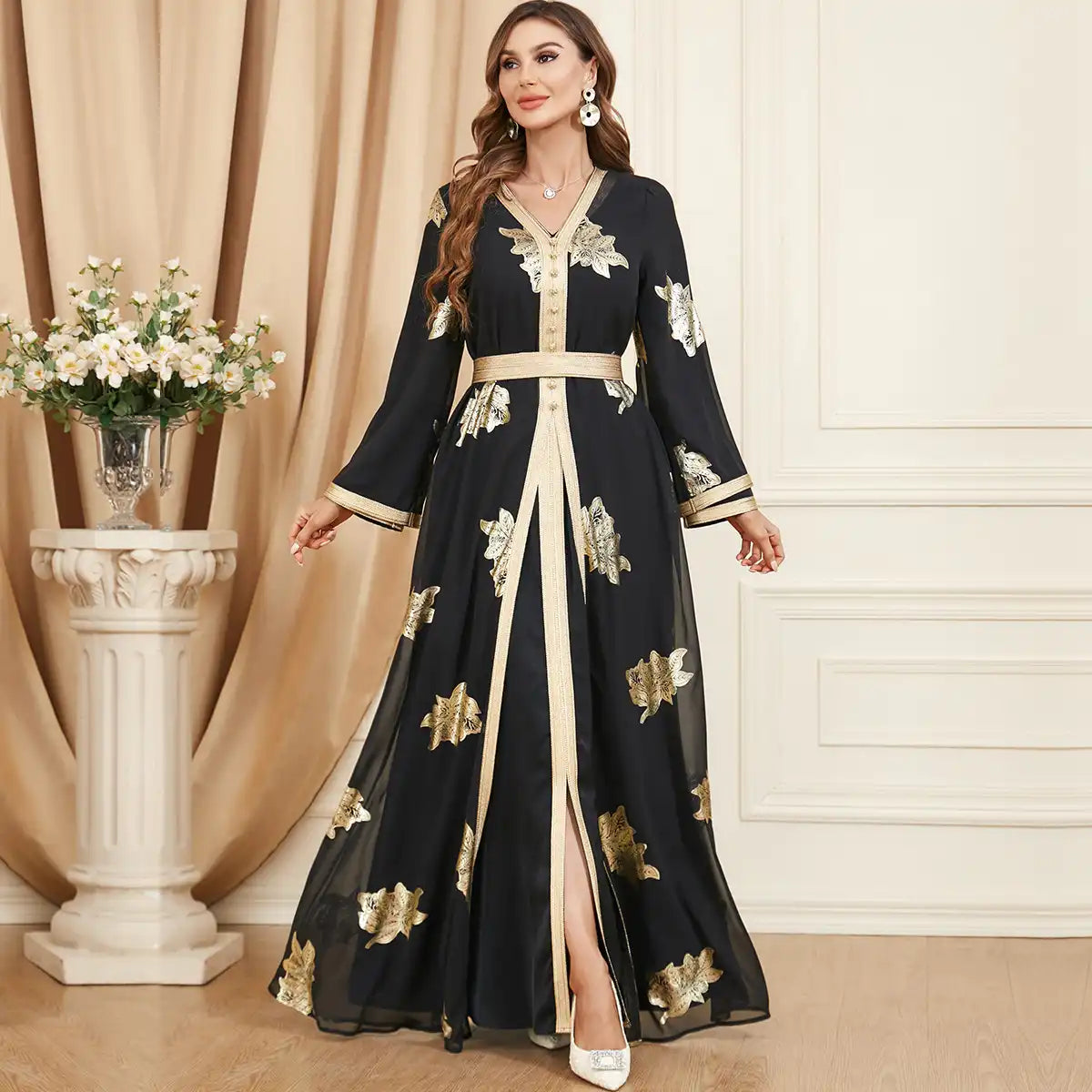 3371 Muslim robe Abaya Two-piece Dress