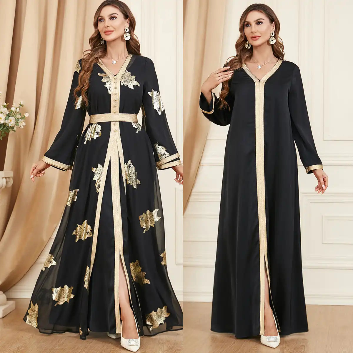 3371 Muslim robe Abaya Two-piece Dress