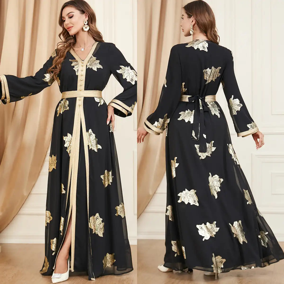 3371 Muslim robe Abaya Two-piece Dress