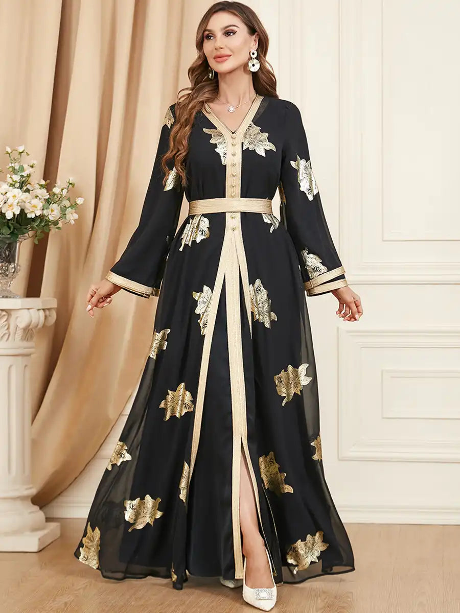 3371 Muslim robe Abaya Two-piece Dress