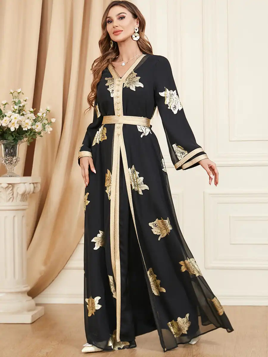 3371 Muslim robe Abaya Two-piece Dress