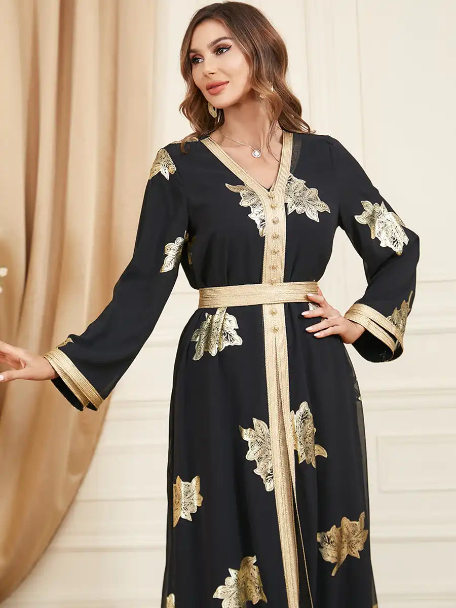 3371 Muslim robe Abaya Two-piece Dress