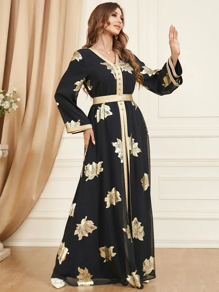 3371 Muslim robe Abaya Two-piece Dress