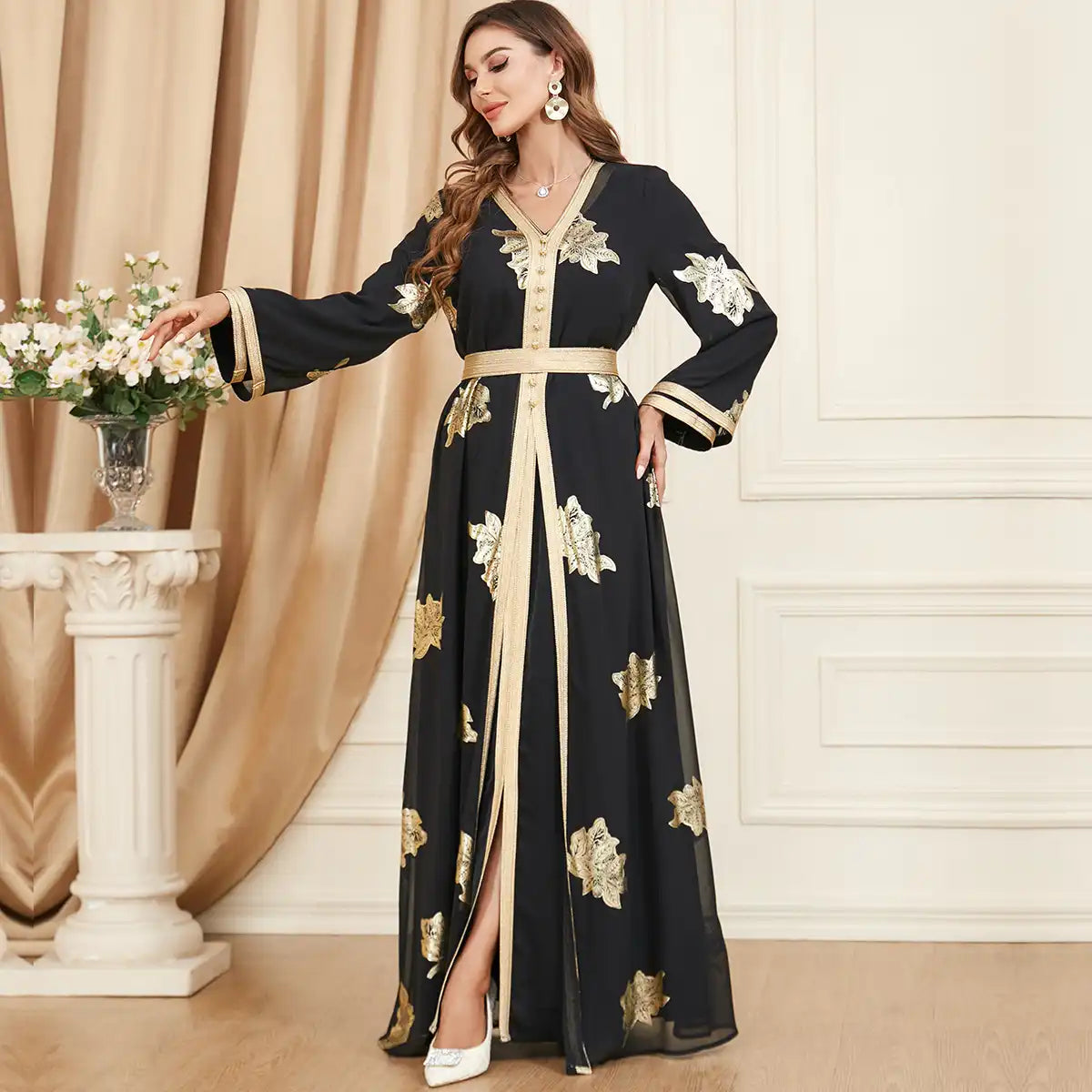 3371 Muslim robe Abaya Two-piece Dress