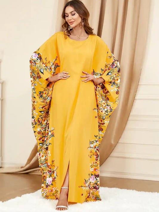 3422 Muslim Arabic Clothing Bat Floral Abaya Dress