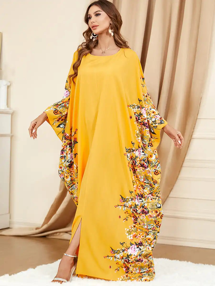 3422 Muslim Arabic Clothing Bat Floral Abaya Dress