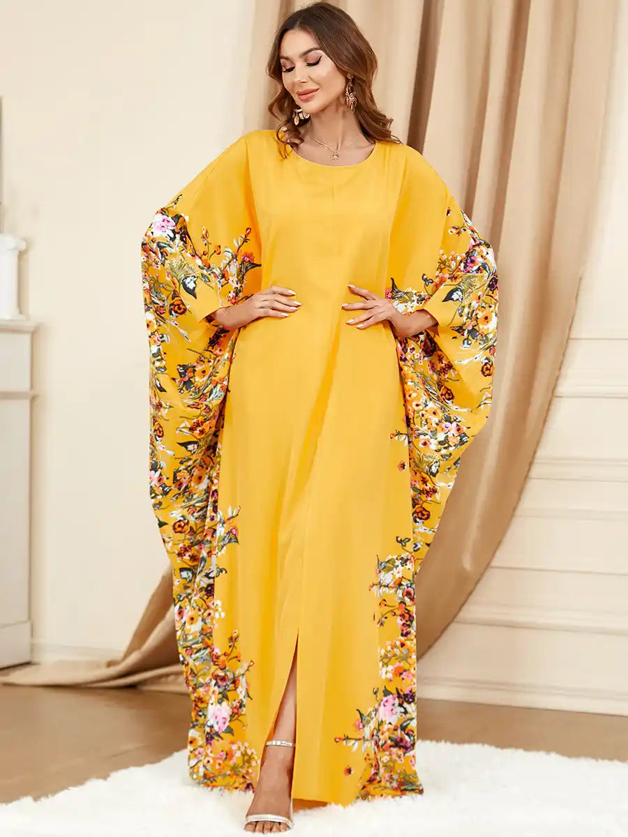3422 Muslim Arabic Clothing Bat Floral Abaya Dress