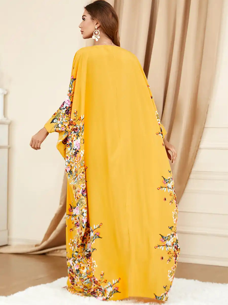 3422 Muslim Arabic Clothing Bat Floral Abaya Dress