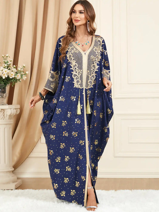 3470 Muslim Women's Bat Sleeve Tassel Large Size Abaya Dress