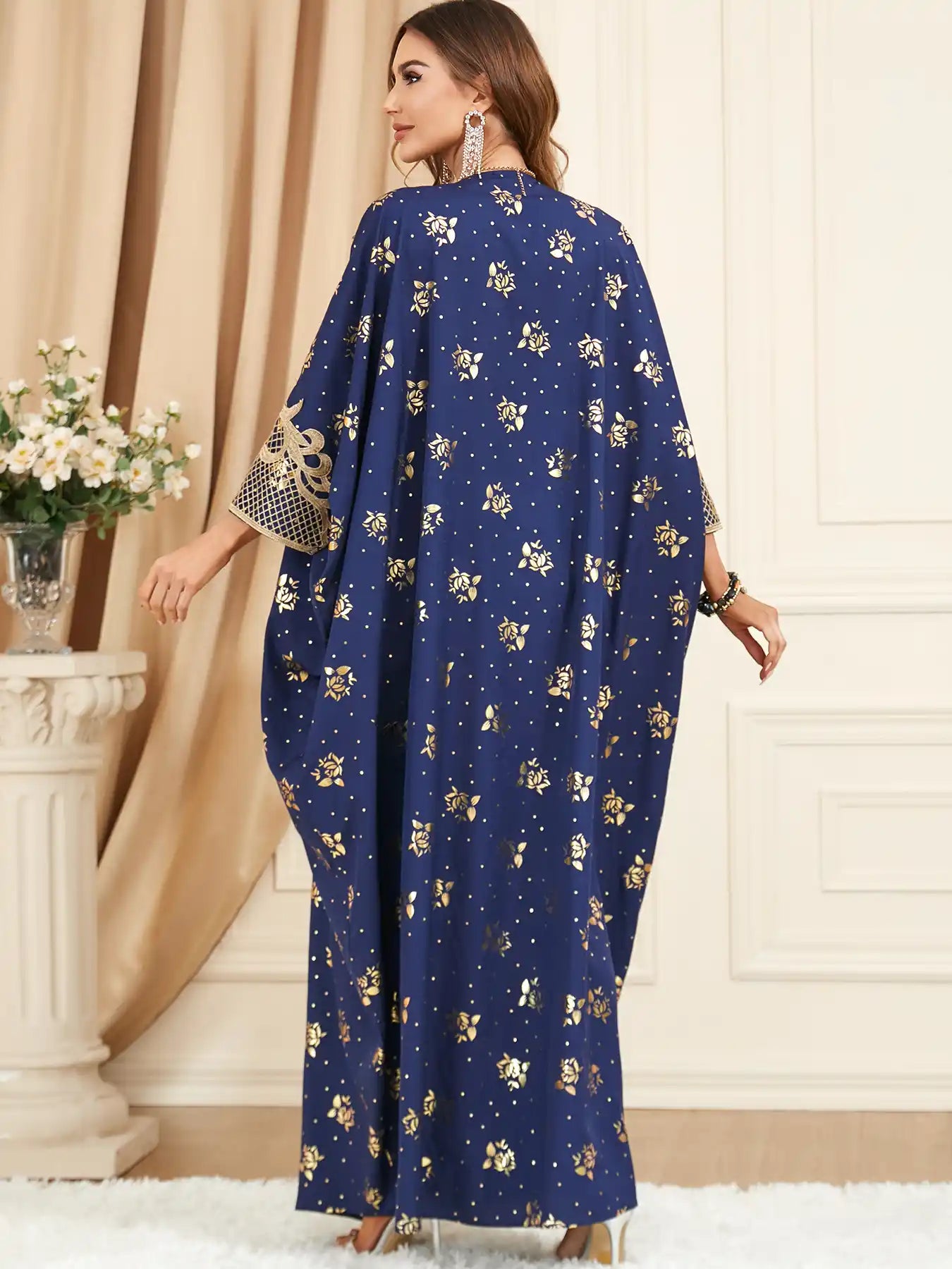 3470 Muslim Women's Bat Sleeve Tassel Large Size Abaya Dress