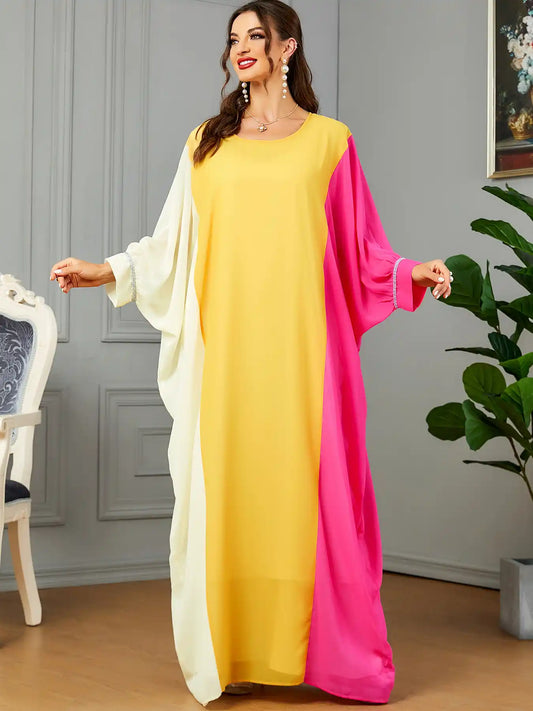 3571 Muslim Robe Contrast Color Dubai Dress