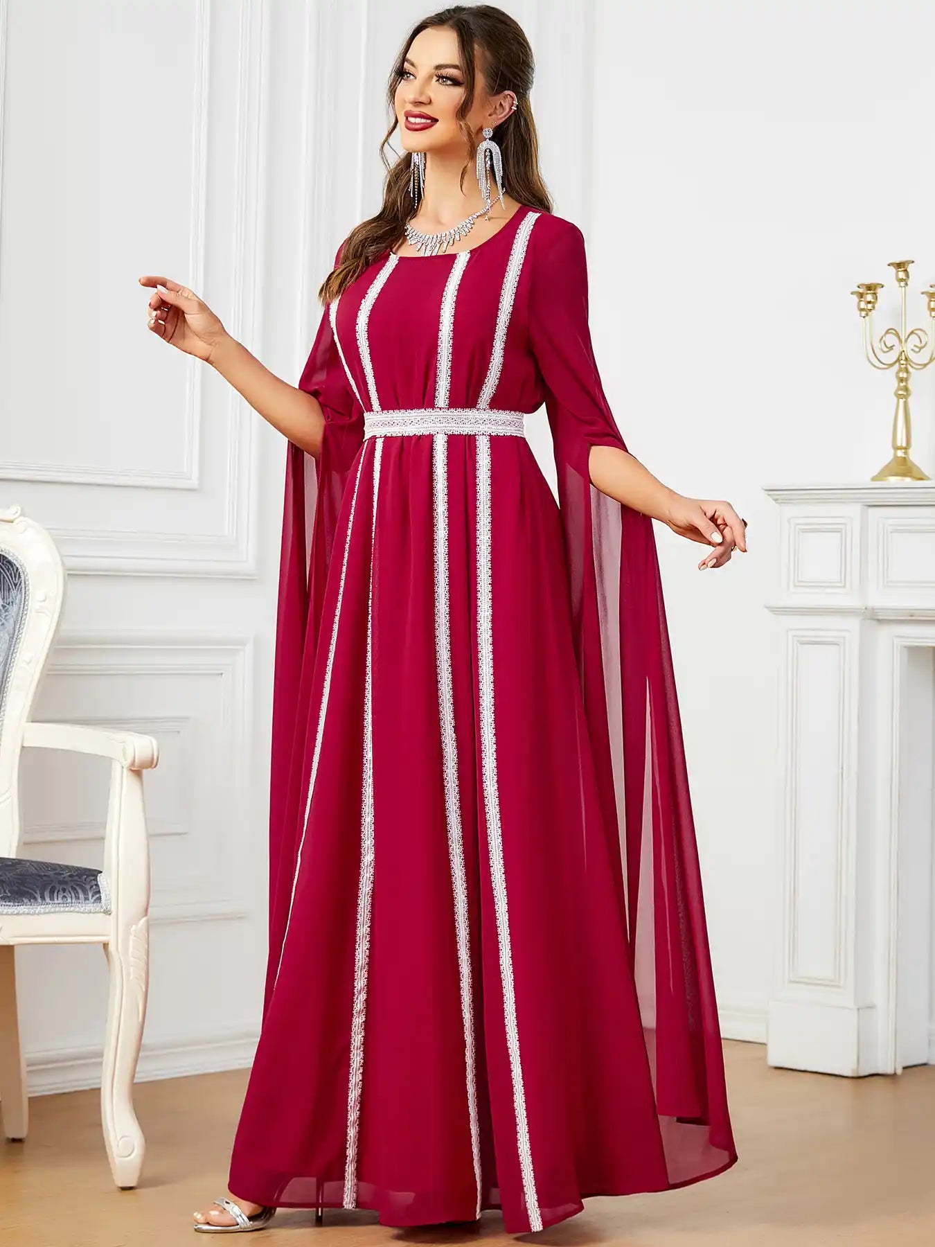 3601 Dubai Ultra-long Sleeve Evening Dress Muslim Women's Clothing