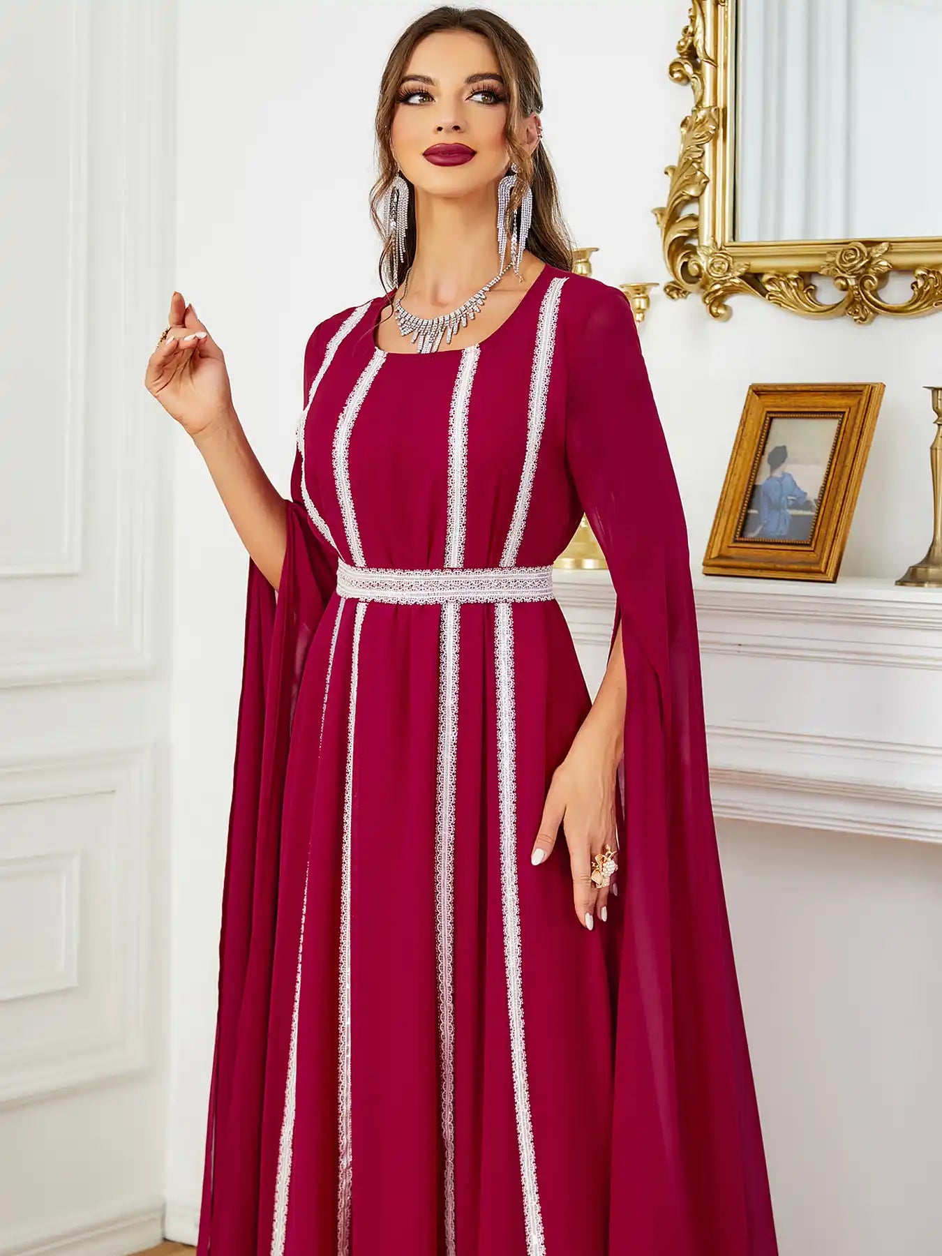 3601 Dubai Ultra-long Sleeve Evening Dress Muslim Women's Clothing