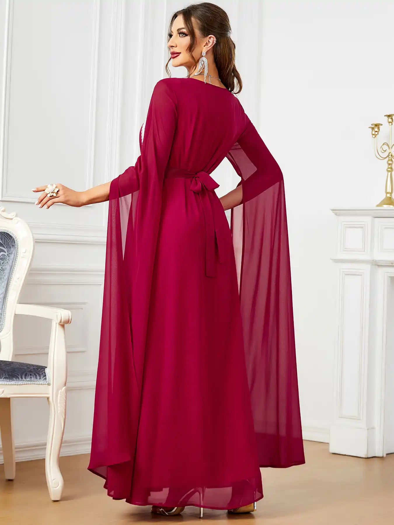 3601 Dubai Ultra-long Sleeve Evening Dress Muslim Women's Clothing