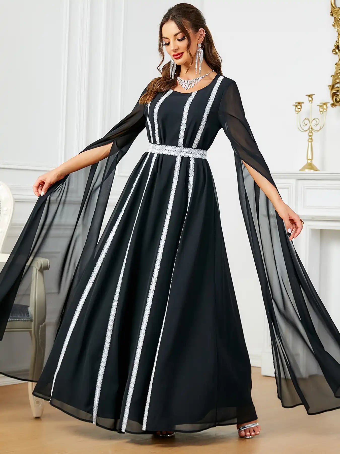 3601 Dubai Ultra-long Sleeve Evening Dress Muslim Women's Clothing