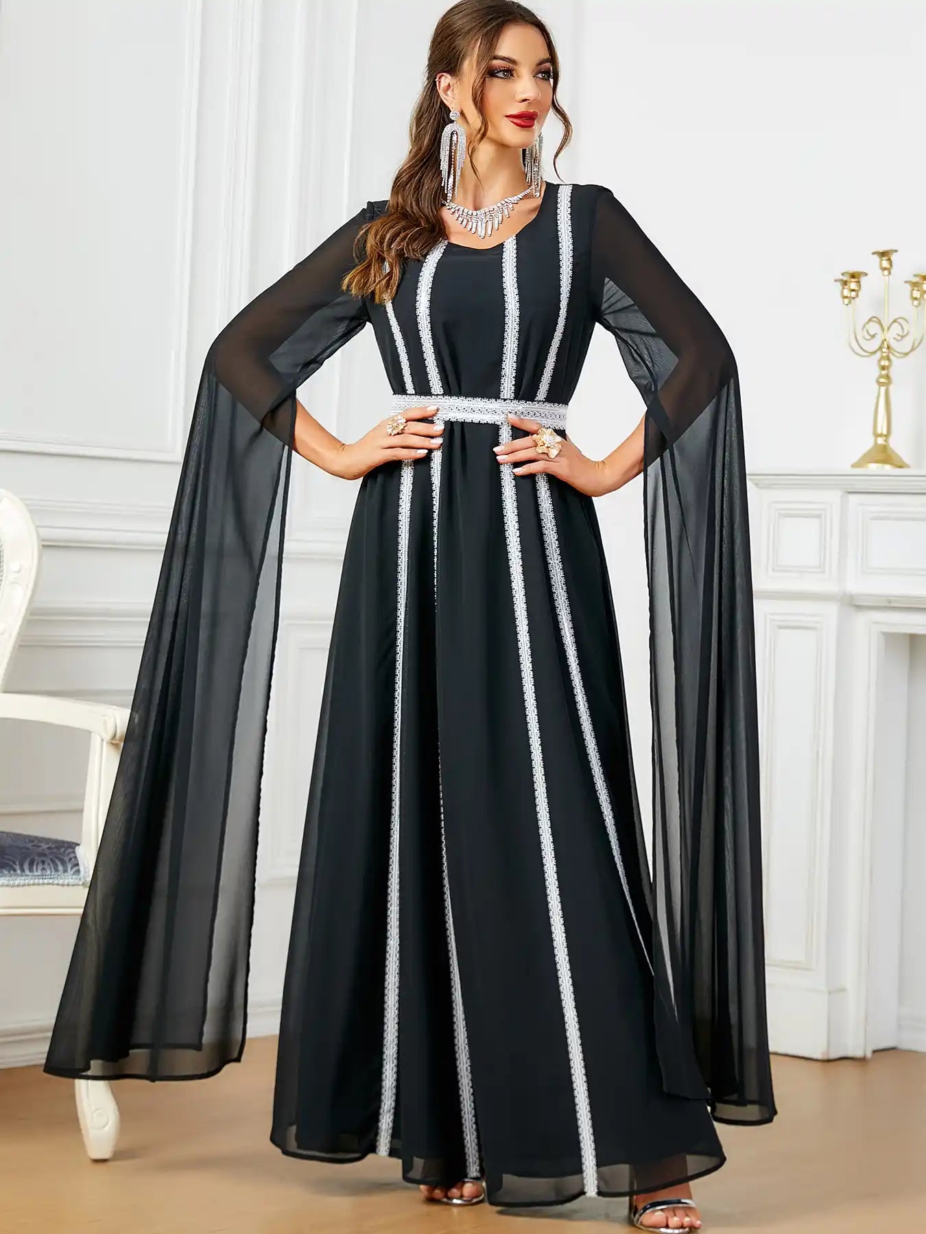 3601 Dubai Ultra-long Sleeve Evening Dress Muslim Women's Clothing