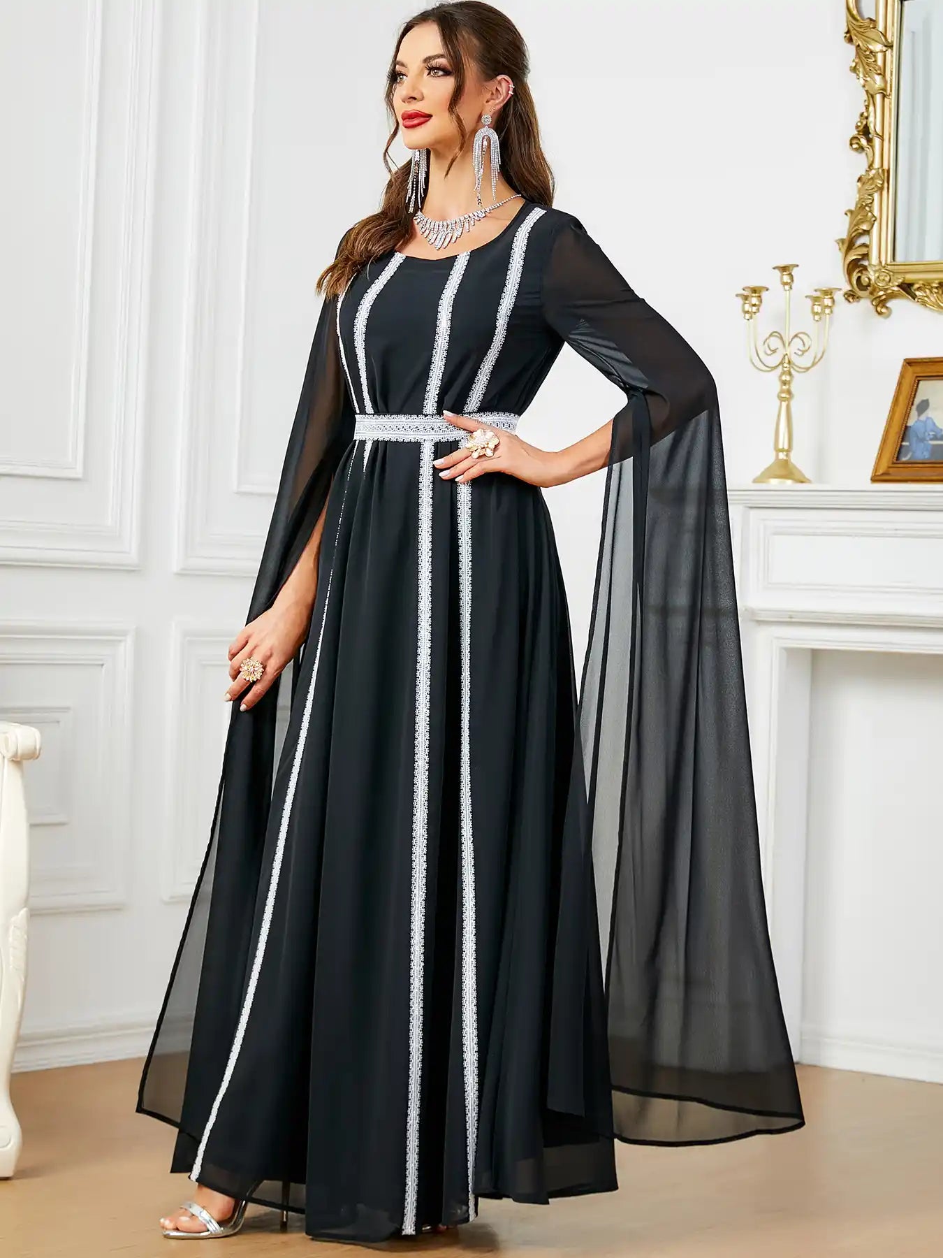 3601 Dubai Ultra-long Sleeve Evening Dress Muslim Women's Clothing